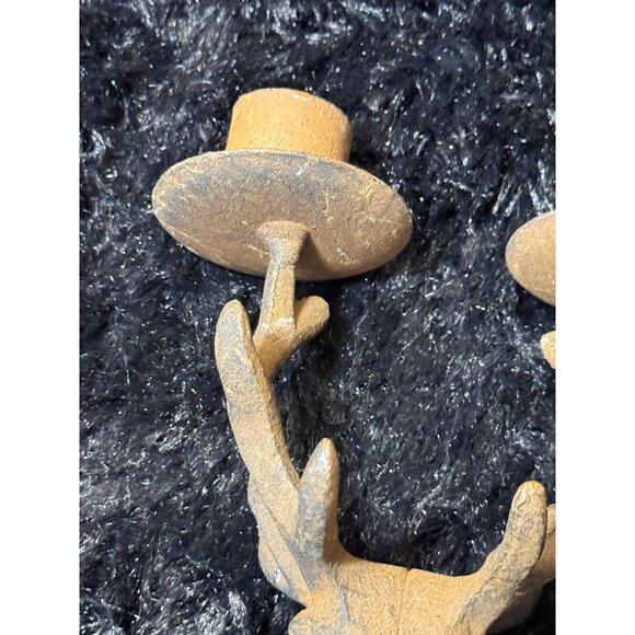 Rustic Cast Iron Deer Head Double Antler Candle Holder With Cork Base Wine Stop - Picture 6 of 8